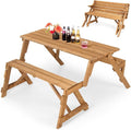 GYMAX Picnic Table, 2 in 1 Convertible Picnic Bench Table Set, Transforming by GYMAX