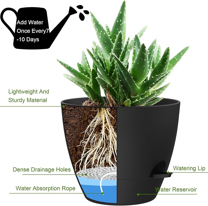 12 Inch Large Self Watering Pots, Flower Pots - Image 3