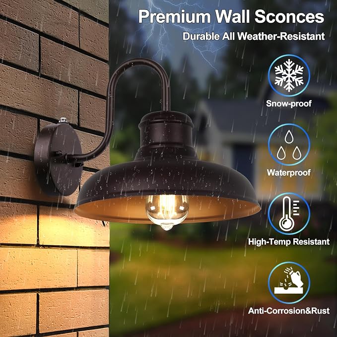 TOBUSA 2-Pack Dusk to Dawn Outdoor Wall Lights, Waterproof Farmhouse Gooseneck - Image 4