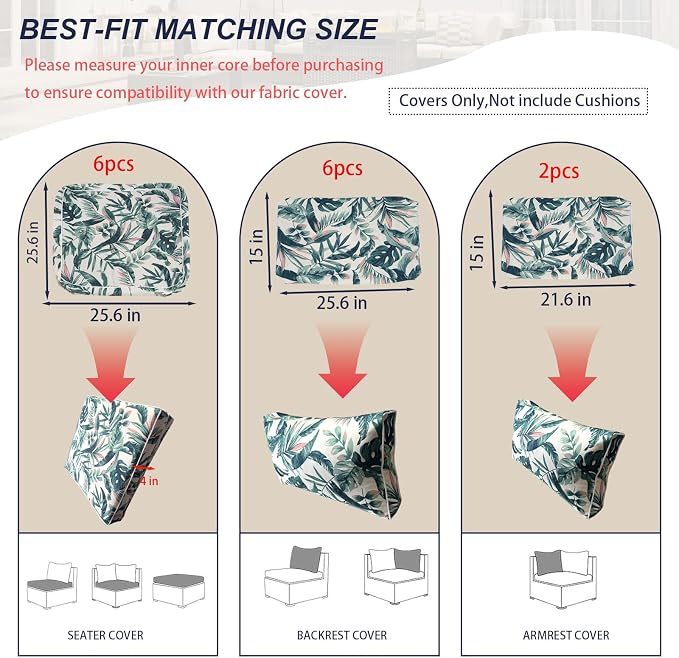 Outdoor Cushion Covers for Patio Furniture, Patio Cushion Covers Replacement - Image 2