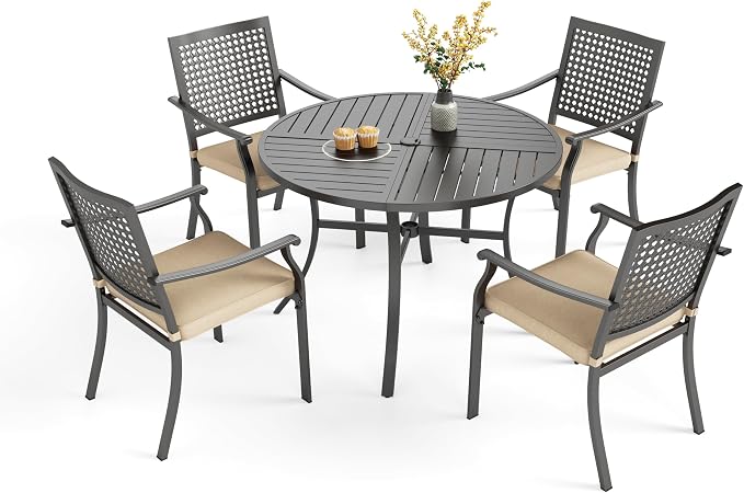 PHI VILLA 5 Pieces Outdoor Round Dining Set by PHIVILLAThepioneerofcomfortablehouseholdsupplies