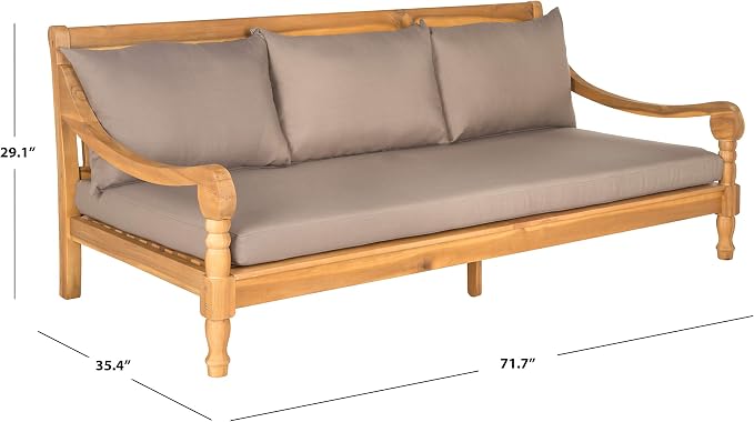 Safavieh Outdoor Collection Pasadena Brown /Taupe Acacia Wood Cushioned Daybed - Image 2