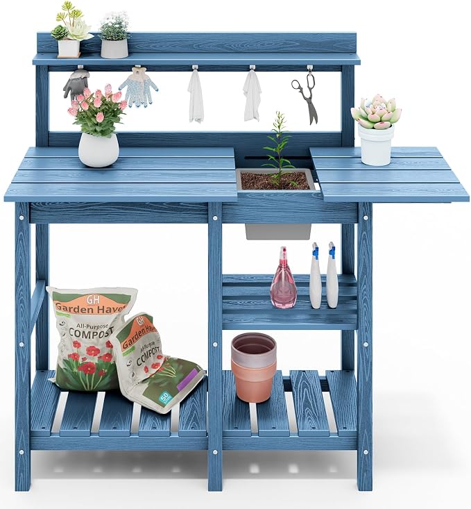 SERWALL Outdoor Potting Bench 2-Piece Set, Rot-Resistant HDPE Potting Table - Image 9