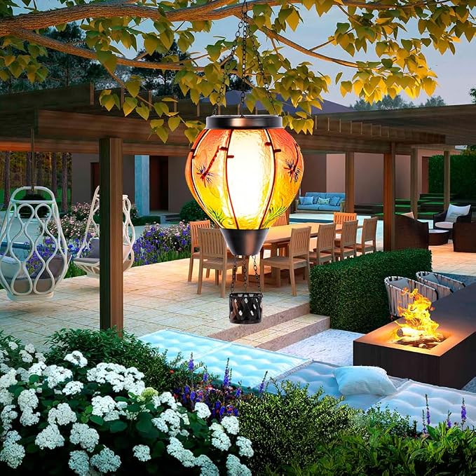 Starsoul Dragonfly Hot Air Balloon Solar Lantern Outdoor Glass Hanging Hot Air - Image 8