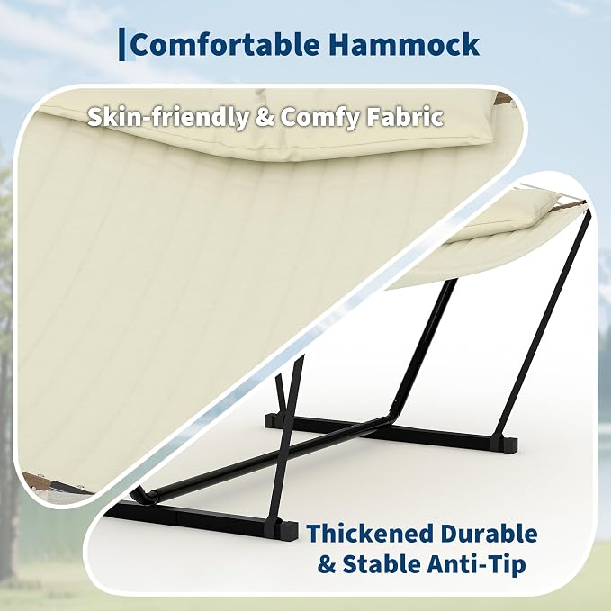 2 Person Double Hammock with Adjustable Steel Stand & Pillow, Heavy Duty - Image 8