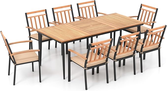 Tangkula 9-Piece Patio Dining Set, Outdoor Acacia Wood Dining Furniture Set - Image 7