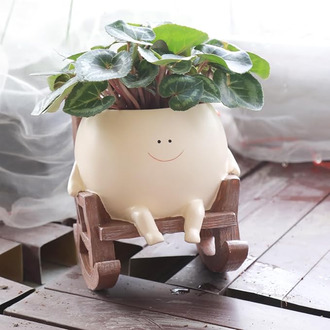 Smiley Face Rocking Chair Planters Flower Pots by CamotankOriginalDesignandCreation