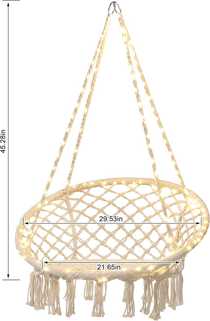 Sonyabecca LED Macrame Hammock Hanging Swinging Chair, Indoor/Outdoor Hanging - Image 5