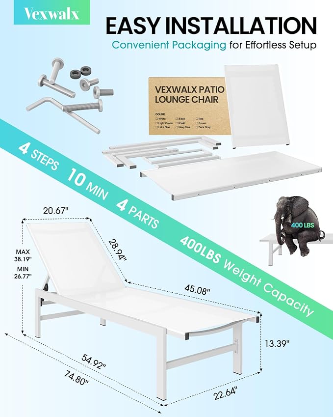 Outdoor Lounge Chair for Pool, Aluminum Chaise Lounge Chairs - Image 3