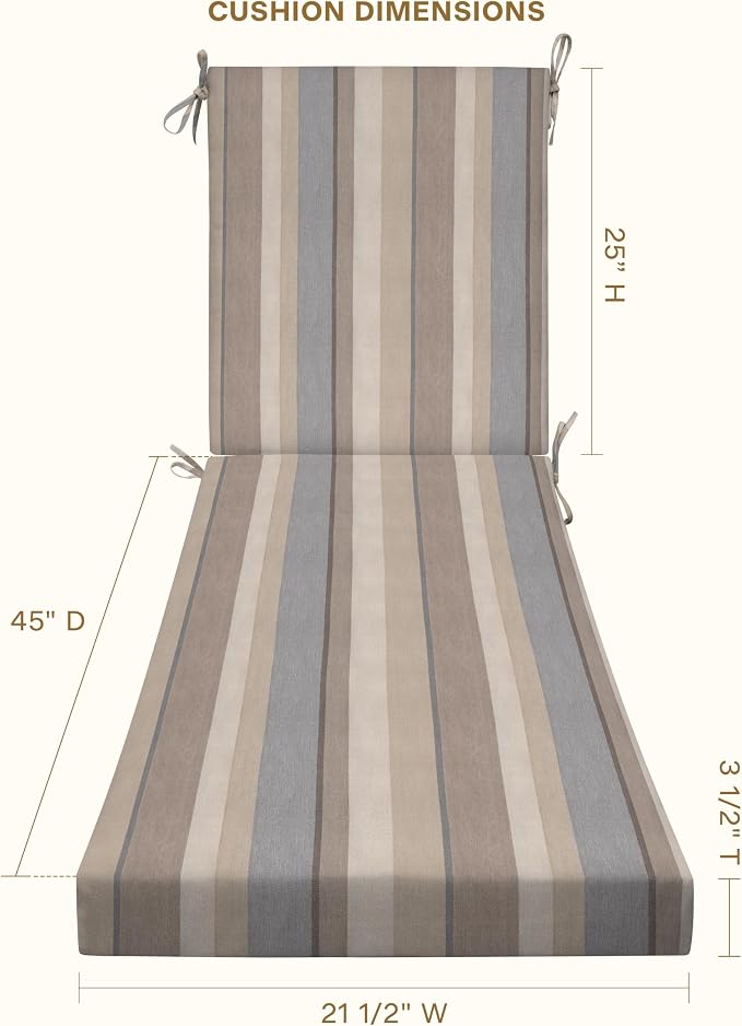 Honeycomb Outdoor Heritage Chaise 21.5 x 70, Stripe Taupe Chaise Lounge Cushion - Image 4