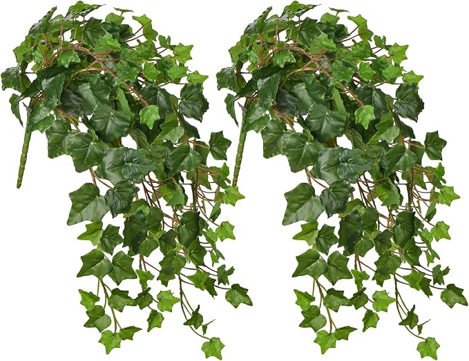 Hollyone 2pcs Artificial Hanging Plants 24" Fake Ivy Vine Faux Ivy Leaves by Hollyone