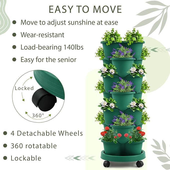 Umigy 2 Set Dark Green 7 Tier Stackable Vertical Planters - Image 6