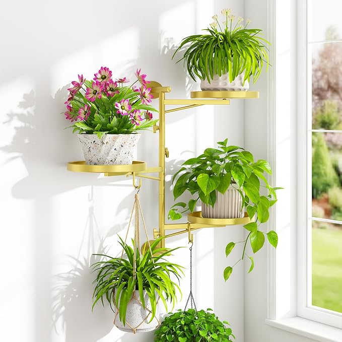 iDavosic.ly Rotating Window Plant Shelves, 3-Tier Metal Wall Stand by iDavosicly