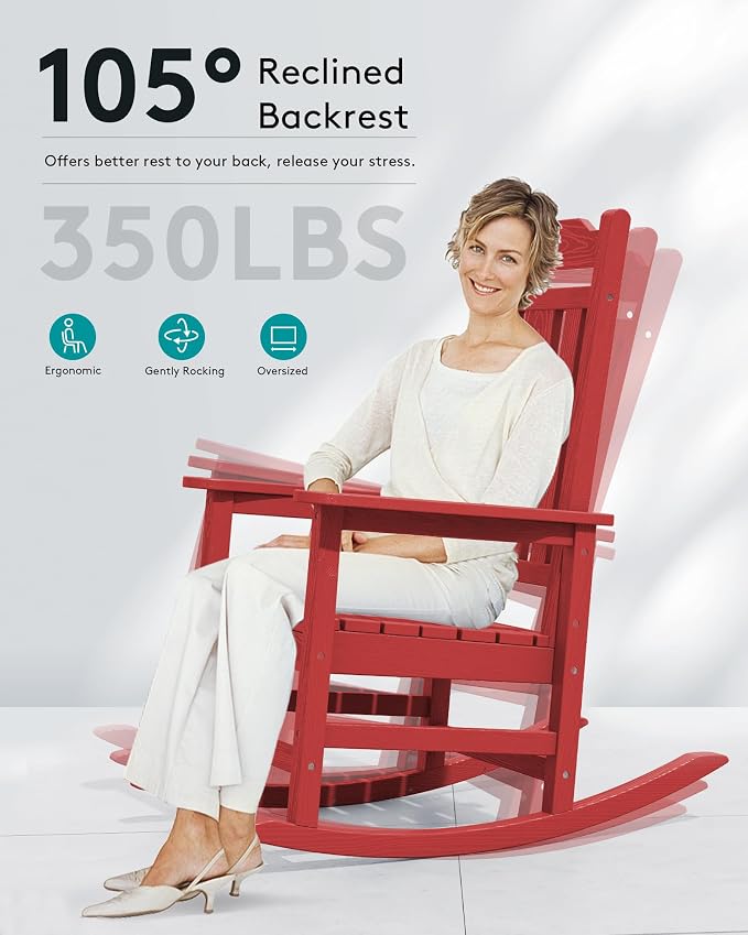 SERWALL Oversized Rocking Chair, HDPE Outdoor Rocking Chairs Set of 2, Patio - Image 5