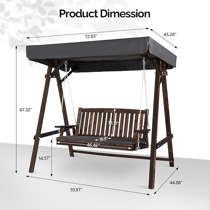 VINGLI Porch Swing with Stand, Wooden Swing & Stand with Canopy, Hanging Swing - Image 3