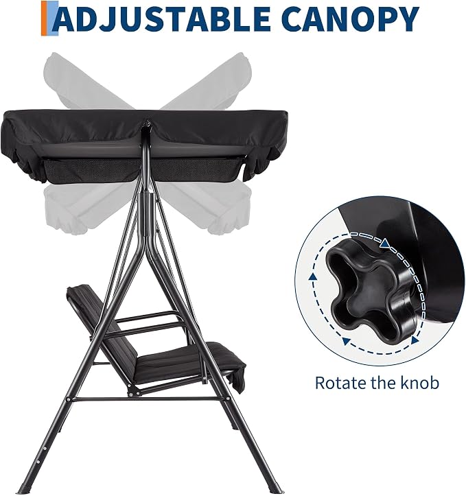 Porch Swing Chair with Adjustable Canopy - Image 2