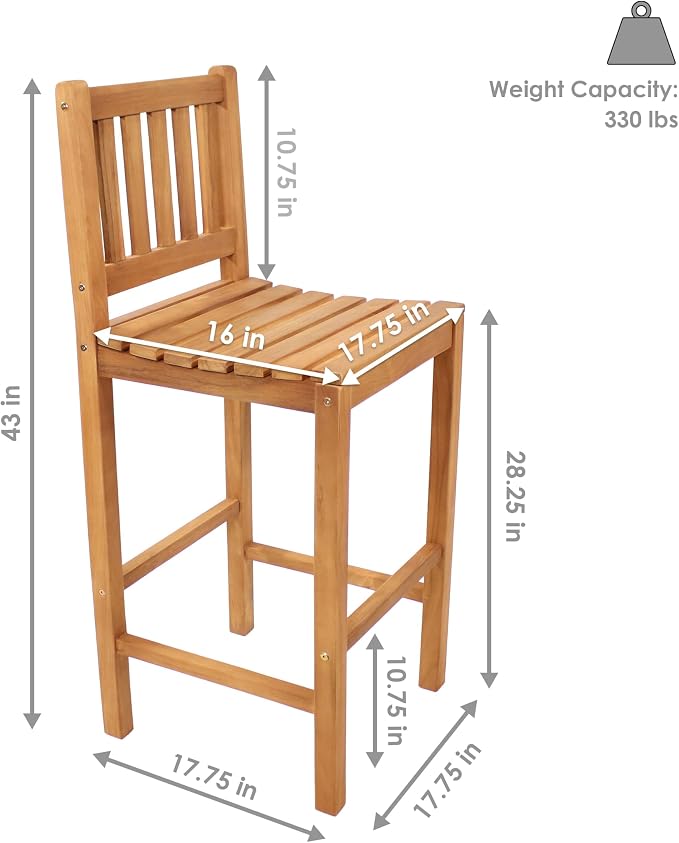 Sunnydaze Solid Teak Wood Outdoor Bar Chair - Image 3