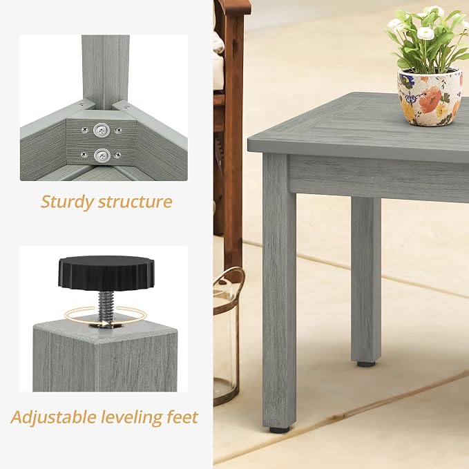 LUE BONA Outdoor Coffee Table Rectangle, 42.5" HDPS Patio Coffee Tables - Image 6