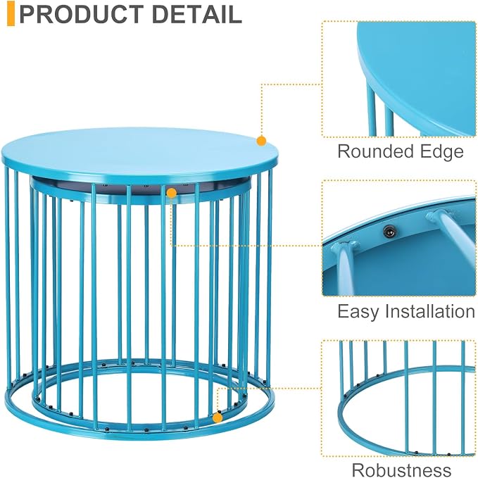LEWIS&WAYNE Outdoor Side Table Set of 2, Metal Circle Accent End Tables - Image 5