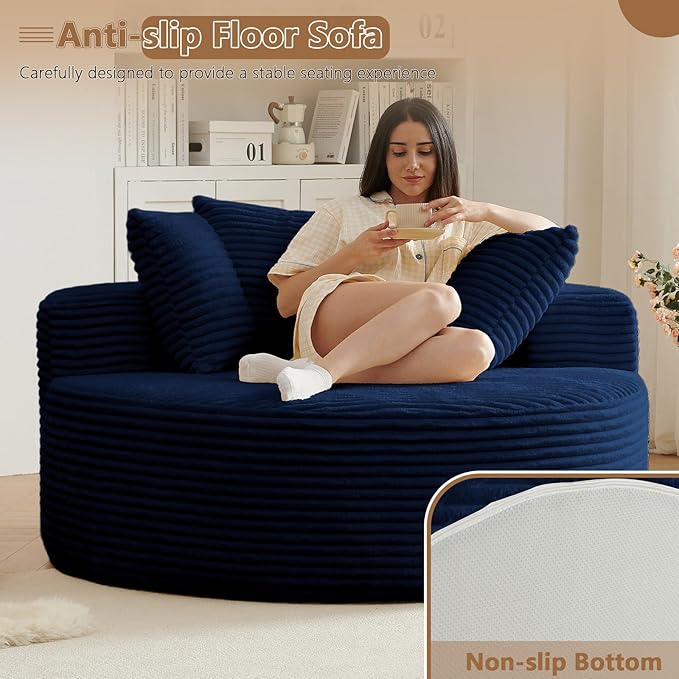 Oversized Round Chair Lounge Chaise Indoor, Upholstered Corduroy Deep Seat - Image 5
