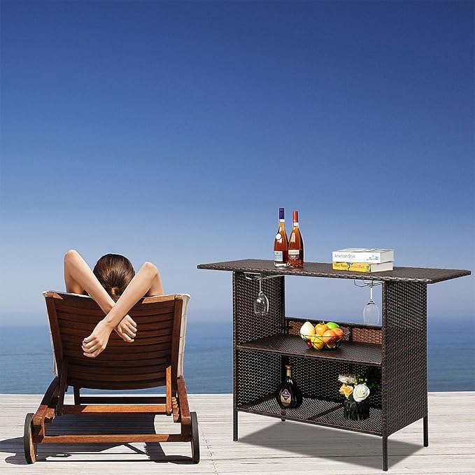 Outvita Outdoor Bar Counter Table, Patio Wicker bar Table - Image 7