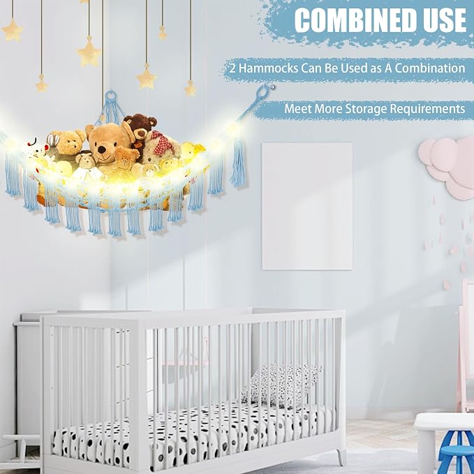 Stuffed Animal Hammock with LED Light, Large Stuffed Animals Storage Corner - Image 8