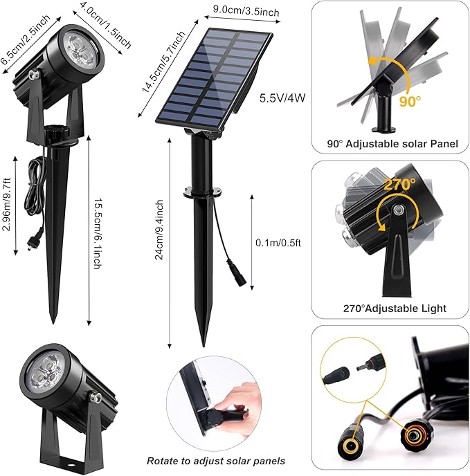Solar Spot Lights Outdoor, Solar Landscape Spotlights IP65 Waterproof 9.8ft - Image 3