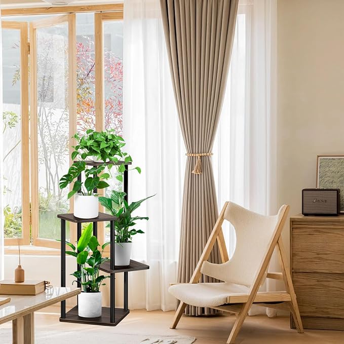 4 Tier Plant Stand Indoor, Thickened Metal Wood Corner Plant Shelf Stands - Image 5