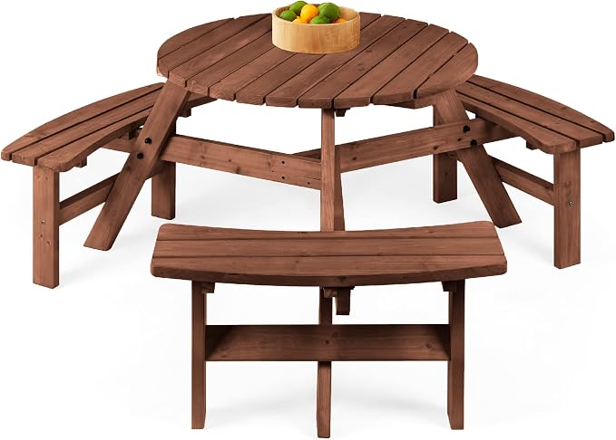 Best Choice Products 6-Person Circular Outdoor Wooden Picnic Table by BestChoiceProducts