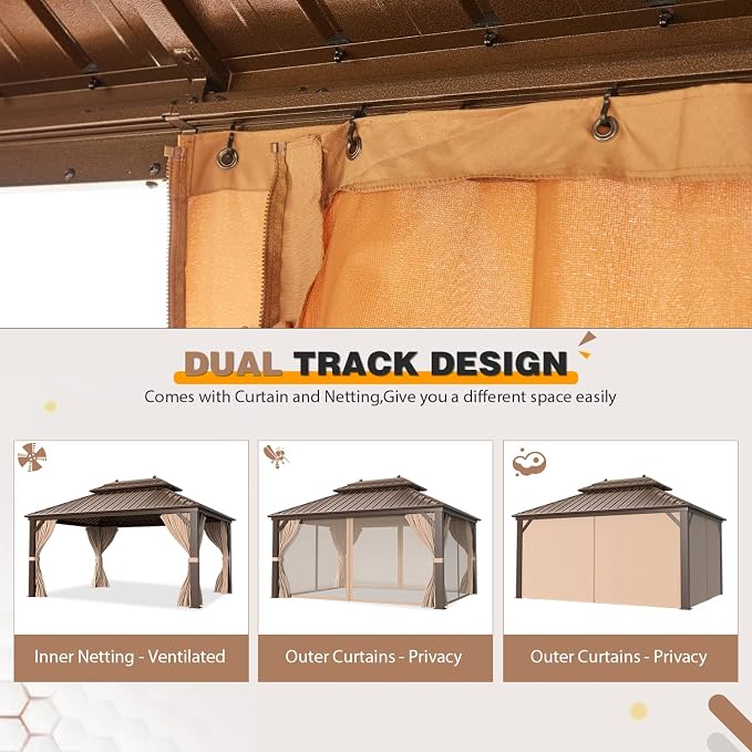 EROMMY 10'x13' Hardtop Gazebo Double Roof Galvanized Steel Canopy Outdoor - Image 5