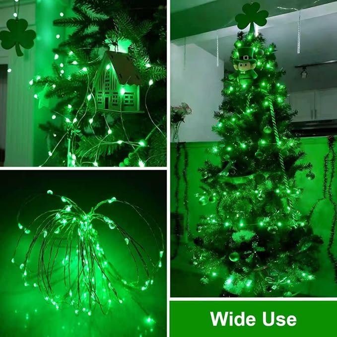 QITONG 4 Pack Solar St. Patricks Fairy Lights, Each 33ft 100 LED Green - Image 8