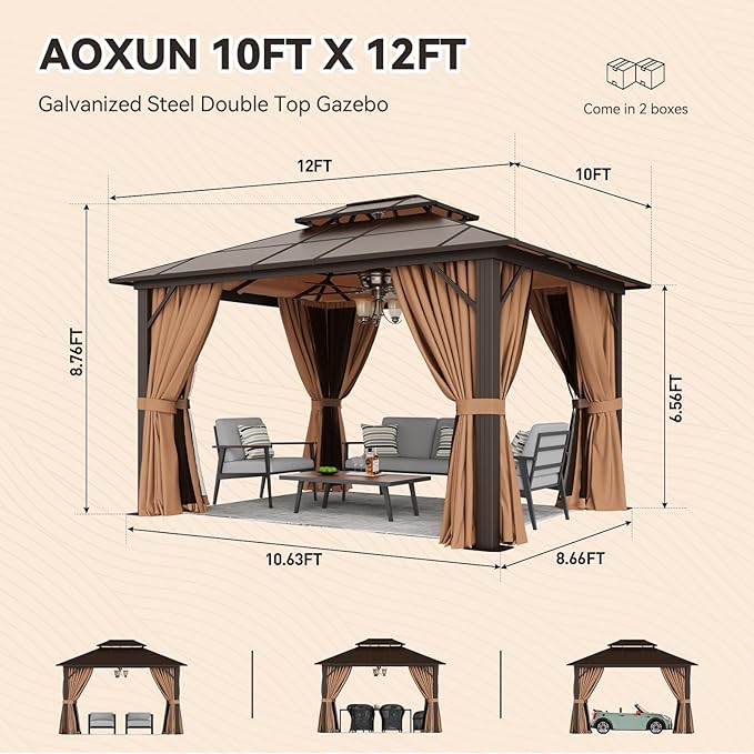 Aoxun 10'x12' Hardtop Gazebo, Outdoor Metal Gazebo - Image 2