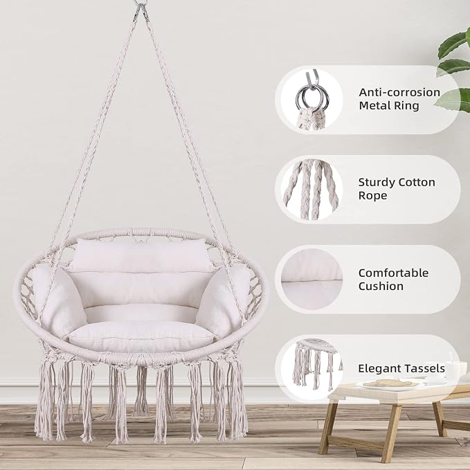 Goutime Hammock Chair, Macrame Hanging Swing Chairs - Image 2