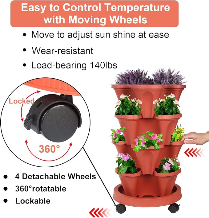 DUNCHATY Stackable Planters 4 Tier Vertical Garden Planting Tower Planters - Image 5
