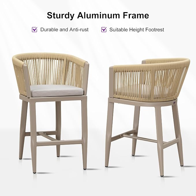 PURPLE LEAF Counter Height Bar Stools Set of 4 Rattan Bar Stools - Image 7