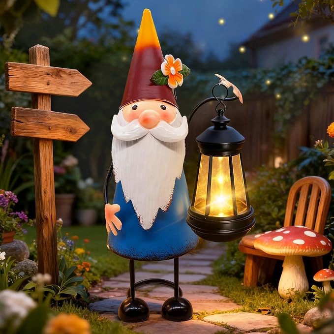 Solar Garden Gnome Statue with Lights, 14.56in Tall Solar Gnome Garden - Image 2