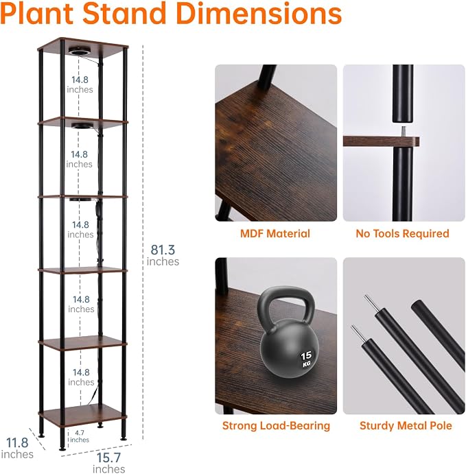 Bstrip Plant Stand Indoor with Grow Light, 81.3" Tall Indoor Plant Shelf - Image 7