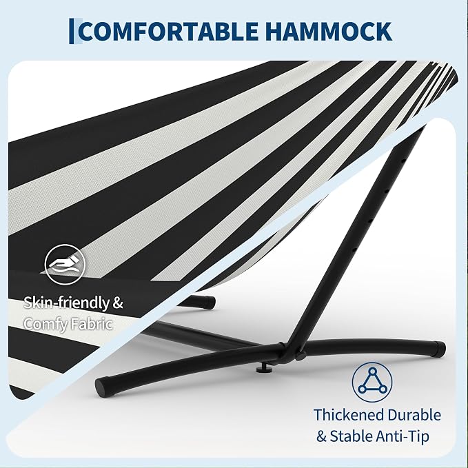 Double Hammocks with Stand for Outside, Portable Space Saving Heavy-Duty Steel - Image 7