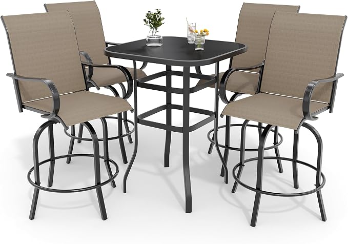 5 PCS Outdoor Bar Set with Outdoor Bistro Table and Chairs Set of 4, Bar Height by LuyFuitre