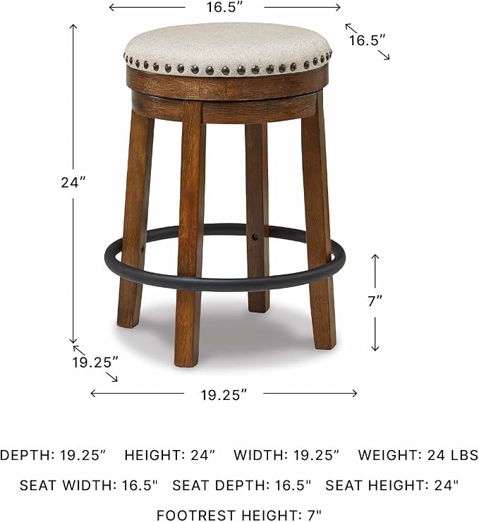 Signature Design by Ashley Valebeck Upholstered Swivel Stool, Cushioned Seat - Image 3