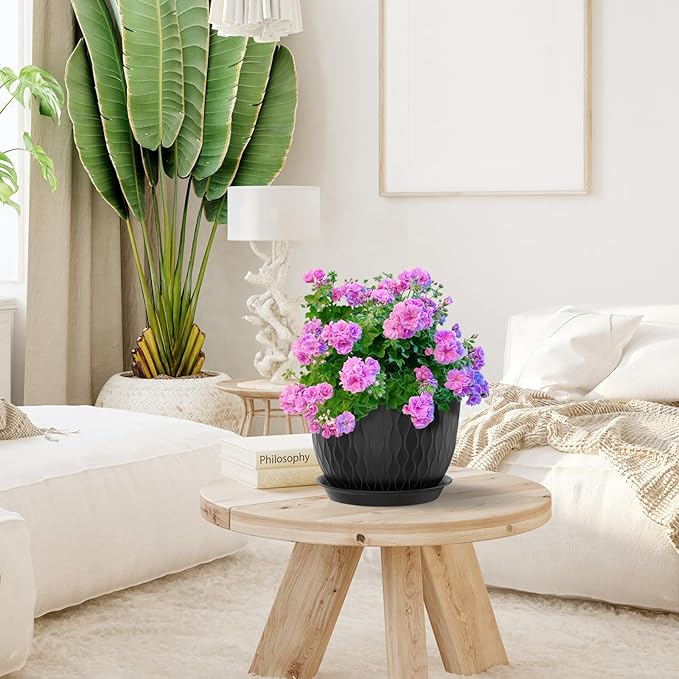 12/10/9 inch Large Plant Pots, 3 Pack Wide Flower Pots - Image 5