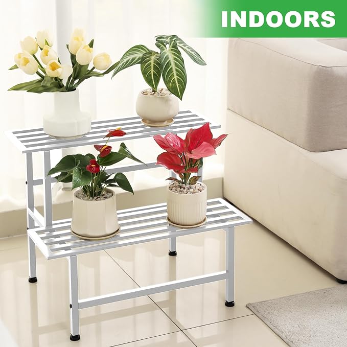 Metal Plant Stand Outdoor Plant Shelf Indoor, 2 Tier Heavy Duty Ladder Plant - Image 4