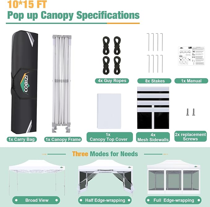 COBIZI 10x15 Canopy Tent, Heavy Duty Pop up Canopy - Image 7