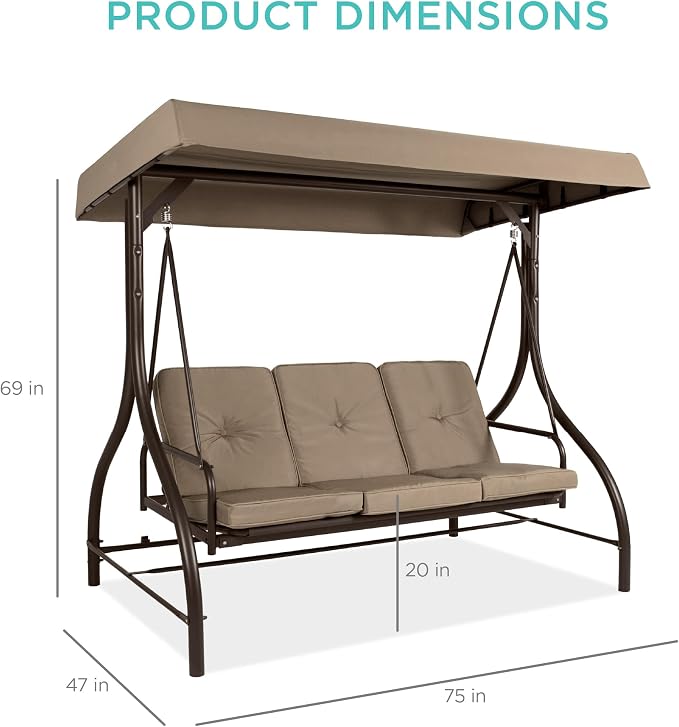Best Choice Products 3-Seat Outdoor Large Converting Canopy Swing Glider - Image 7