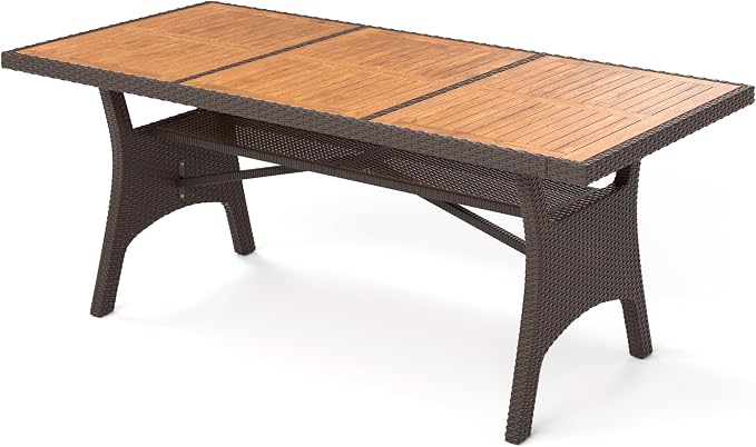 Sophia & William 74 inch Outdoor Dining Table, Acacia Wood & Wicker Patio by SophiaWilliam