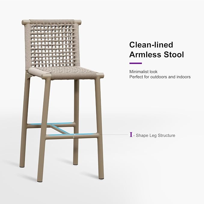 PURPLE LEAF Outdoor Bar Stools Set of 4 Aluminum Counter Height Wicker Stool - Image 8