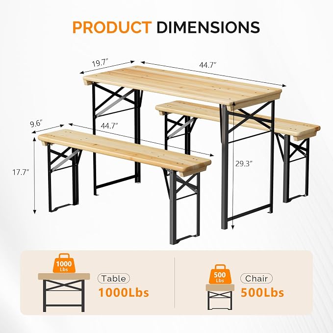 VINGLI 45 Inch Folding Picnic Tables - Image 3