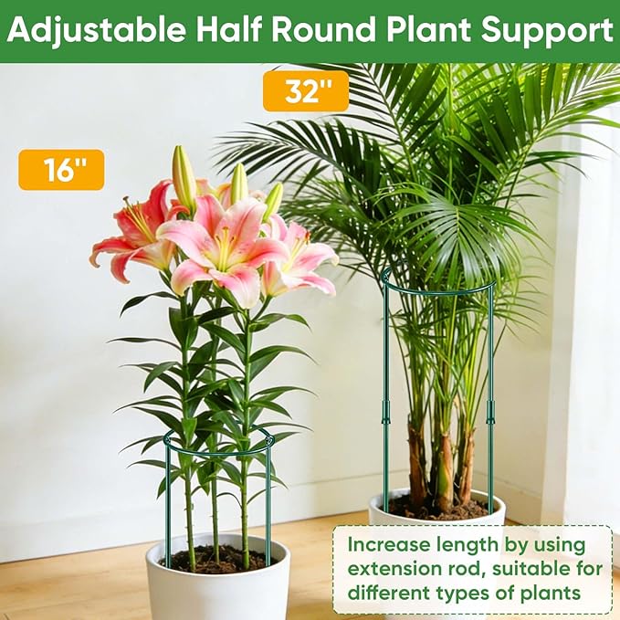 12 Pack 32 or 16 inch Adjustable Plant Support Stakes, Heavy-Duty Half Round - Image 3