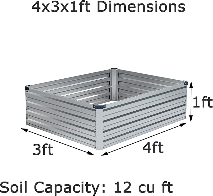 4x3x1ft Galvanized Raised Garden Bed, Outdoor Planter Box Metal Patio Kit - Image 2