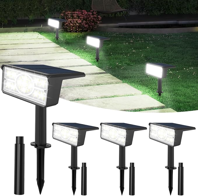 T-SUN Solar Spot Lights Outdoor 4 Pack, 49 LED 2 Lighting Modes, IP65 by T-SUN